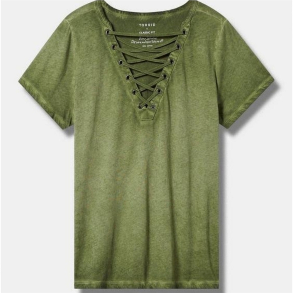 Torrid Green Lace-Up Short Sleeve Tee